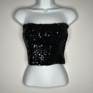 True Vintage 70s Disco Toppettes by A Brod Black Sequin Tube Top